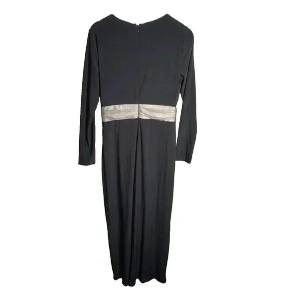 LAUREN RALPH LAUREN Gold/Black Jersey Wrap Gown Side slit Size 10P NWT MSRP $194 - Picture 8 of 13